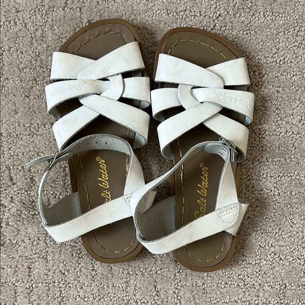 Salt Water Sandals by Hoy White and Brown Criss-Cross Sandals
